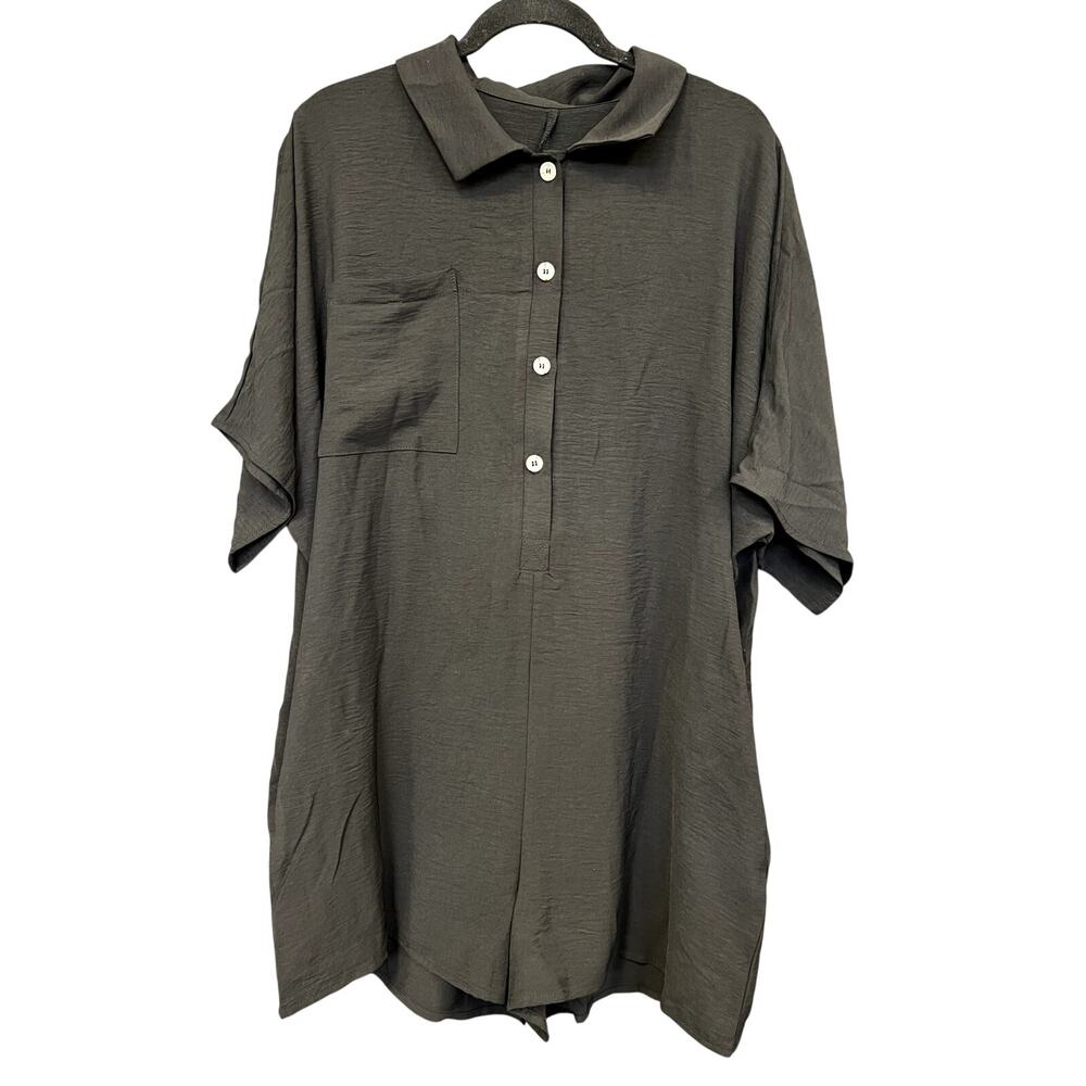 Women's Black Half Button Romper Size Large